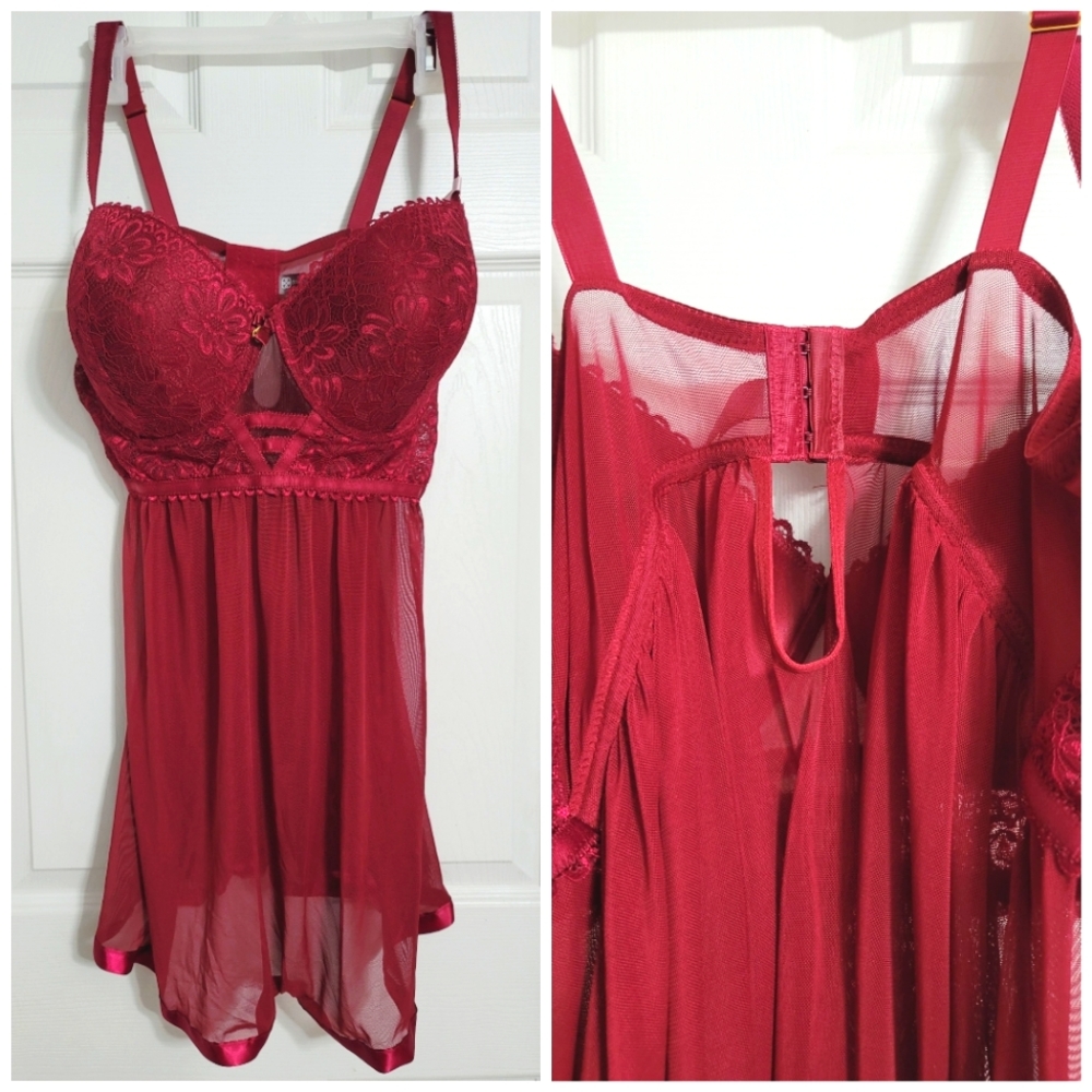 Dark Red Lace/Sheer Langerie
